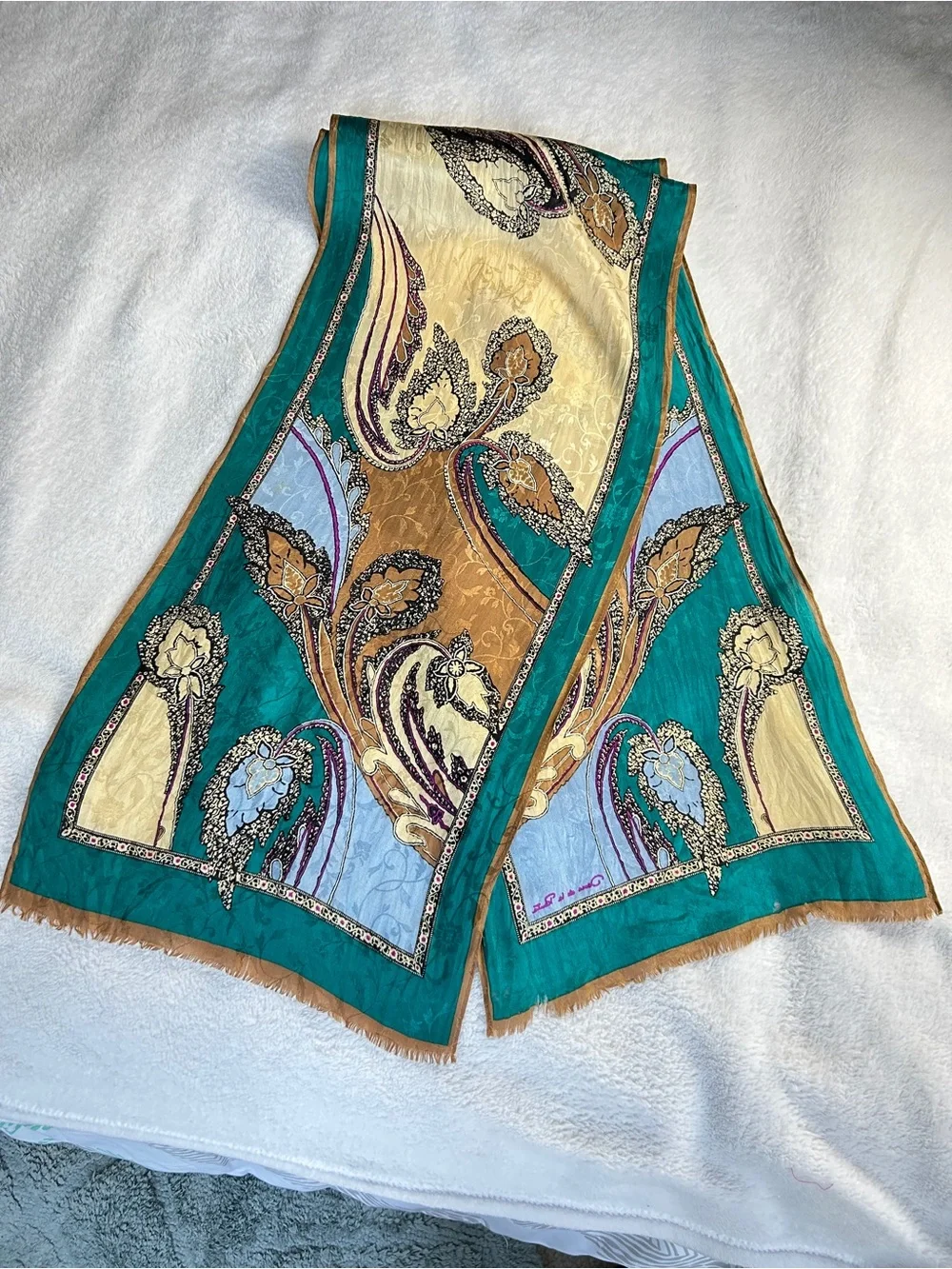 Oscar De La Renta Vintage Silk Floral Paisley Scarf